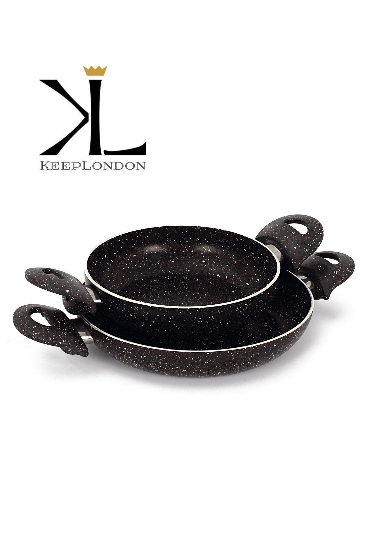 keep london kitchen cooker seris alüminyum döküm 2'li (18cm 22cm) granit desenli yanmaz yapışmaz sahan seti