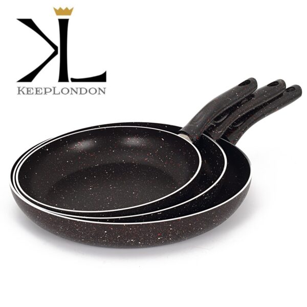 keep london kitchen cooker seris alüminyum döküm 3'lü (18 20 22 cm) granit desenli yanmaz yapışmaz tava seti