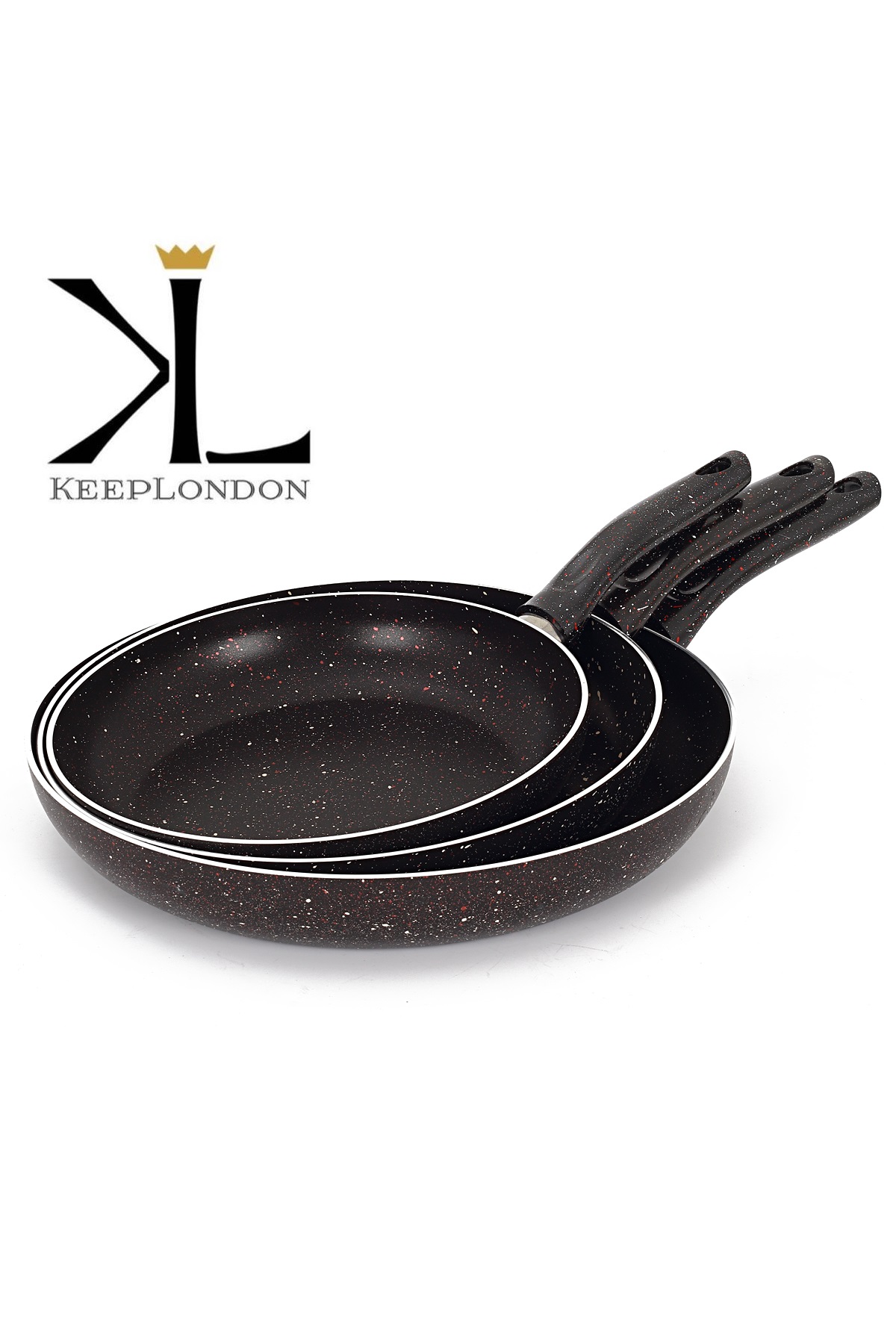keep london kitchen cooker seris alüminyum döküm 3'lü (18 20 22 cm) granit desenli yanmaz yapışmaz tava seti